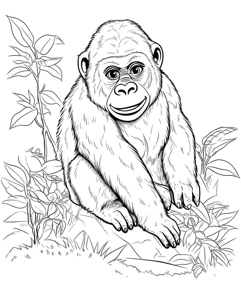 gorilla kleur bladzijde lijn kunst vector