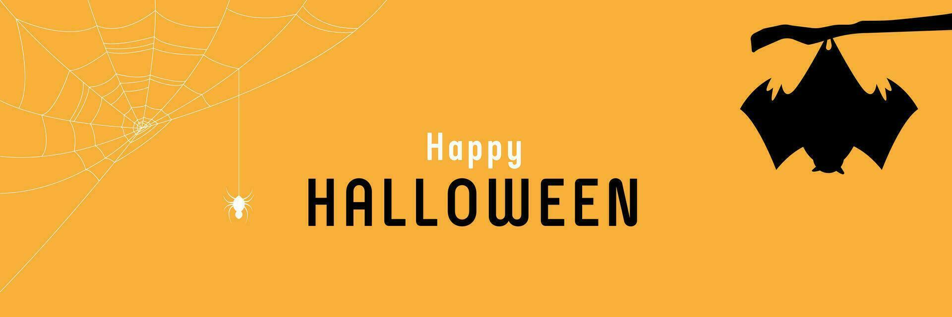 gelukkig halloween vector belettering. vakantie schoonschrift met spin, kat, pompoen of knuppel en web voor banier, poster, groet kaart, partij uitnodiging. geïsoleerd illustratie geel en zwart.