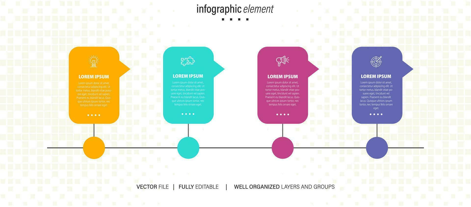 vector infographic 3d lang cirkel label, infographic met aantal 4 opties processen.