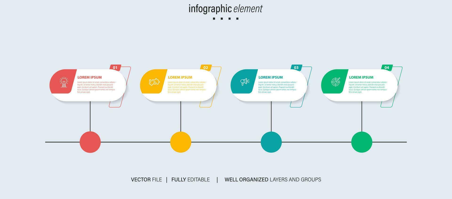 concept van bedrijf model- met 4 opeenvolgende stappen. vier kleurrijk grafisch elementen. tijdlijn ontwerp voor brochure, presentatie. infographic ontwerp lay-out vector