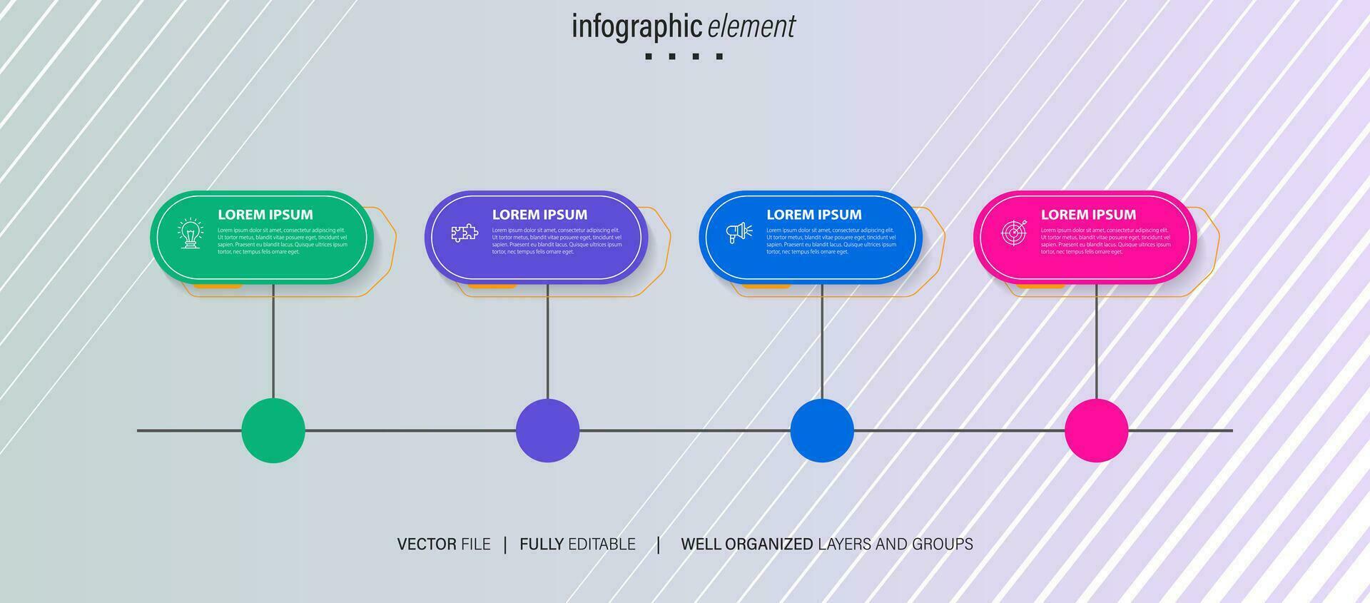 vector infographic sjabloon met vier stappen of opties. illustratie presentatie met lijn elementen pictogrammen. bedrijf concept ontwerp kan worden gebruikt voor web, brochure, diagram