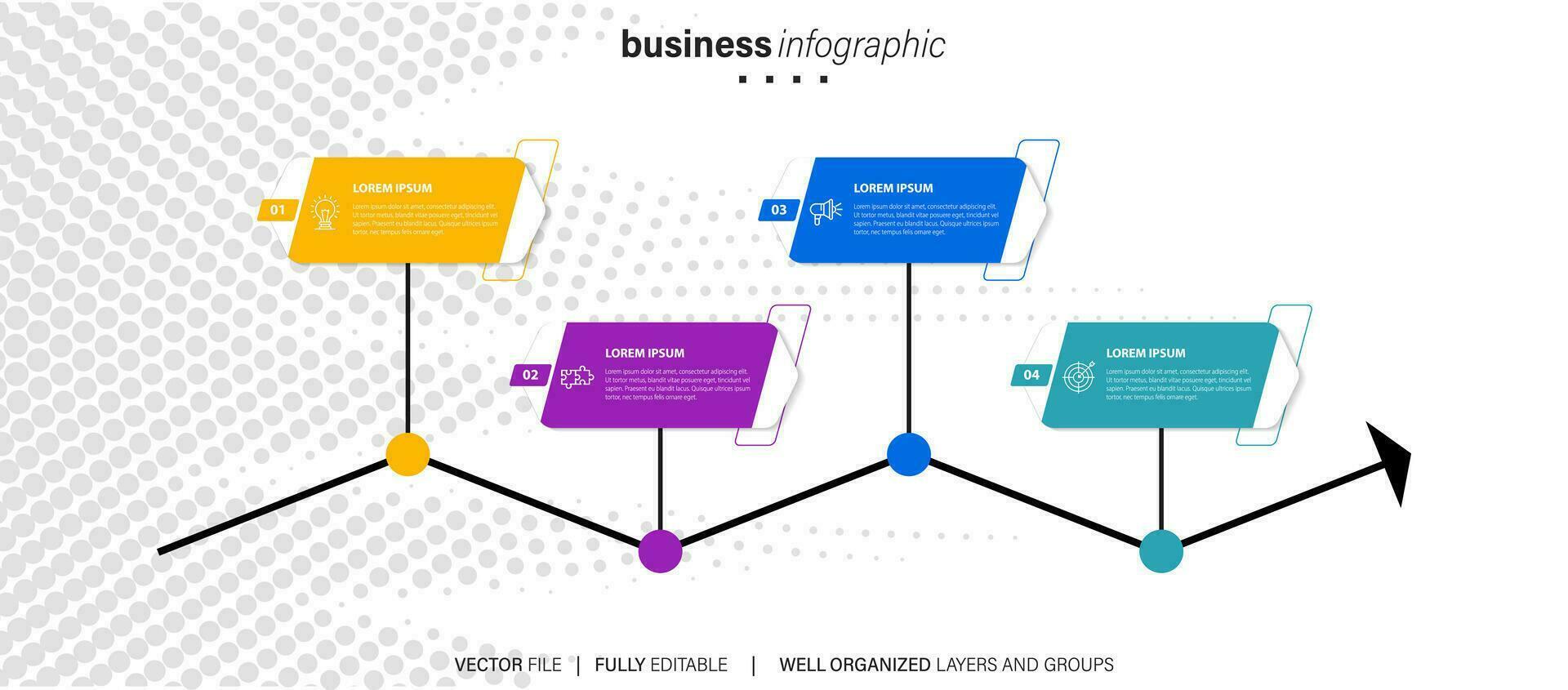 concept van bedrijf model- met 4 opeenvolgende stappen. vier kleurrijk grafisch elementen. tijdlijn ontwerp voor brochure, presentatie. infographic ontwerp lay-out vector