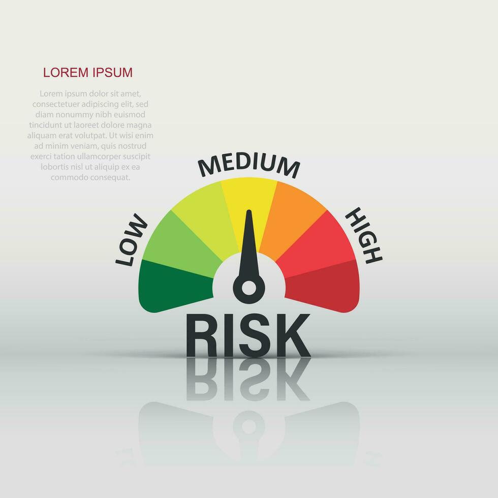 risico meter icoon in vlak stijl. beoordeling indicator vector illustratie Aan wit geïsoleerd achtergrond. brandstof niveau teken bedrijf concept.