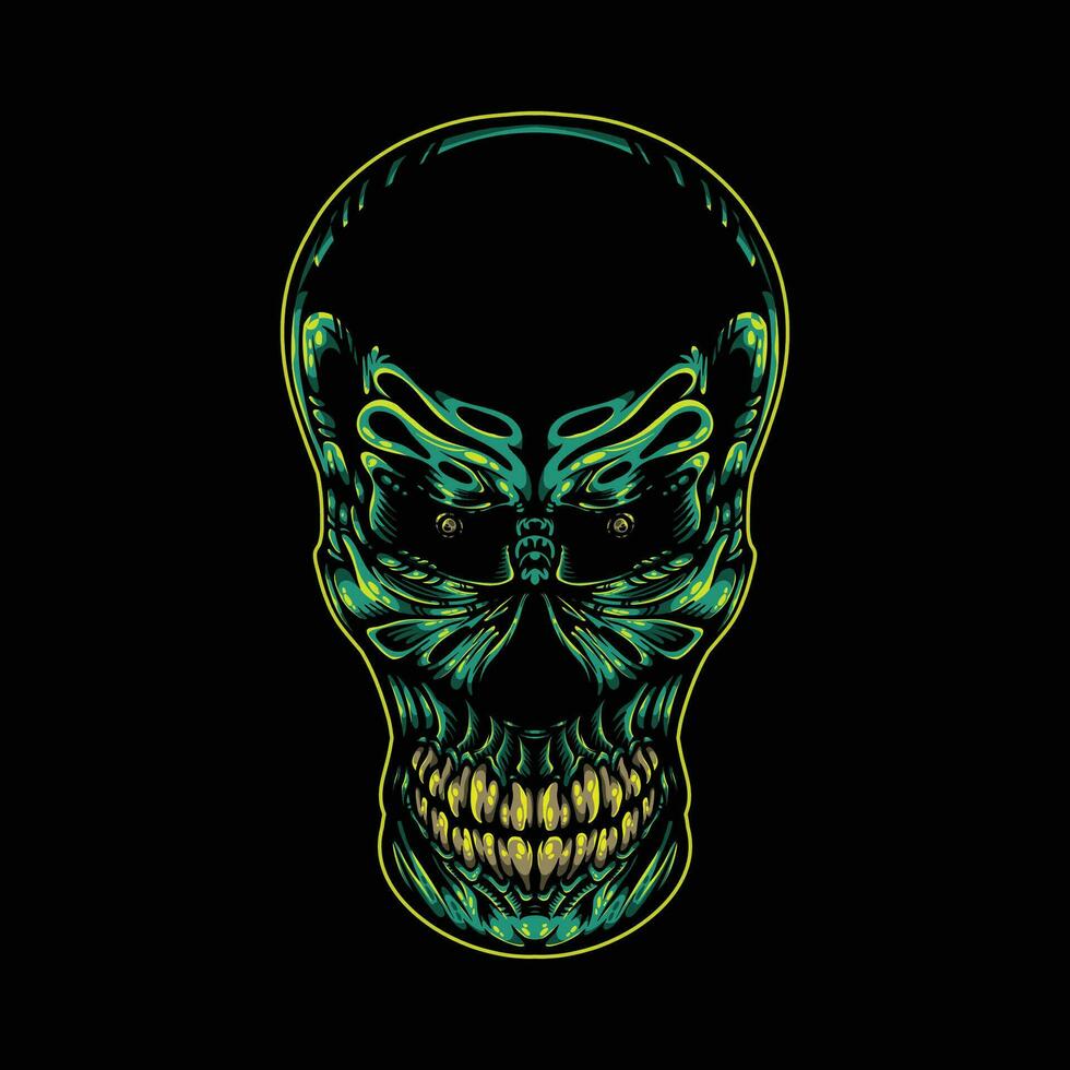 groen schedel artwork Aan donker achtergrond vector