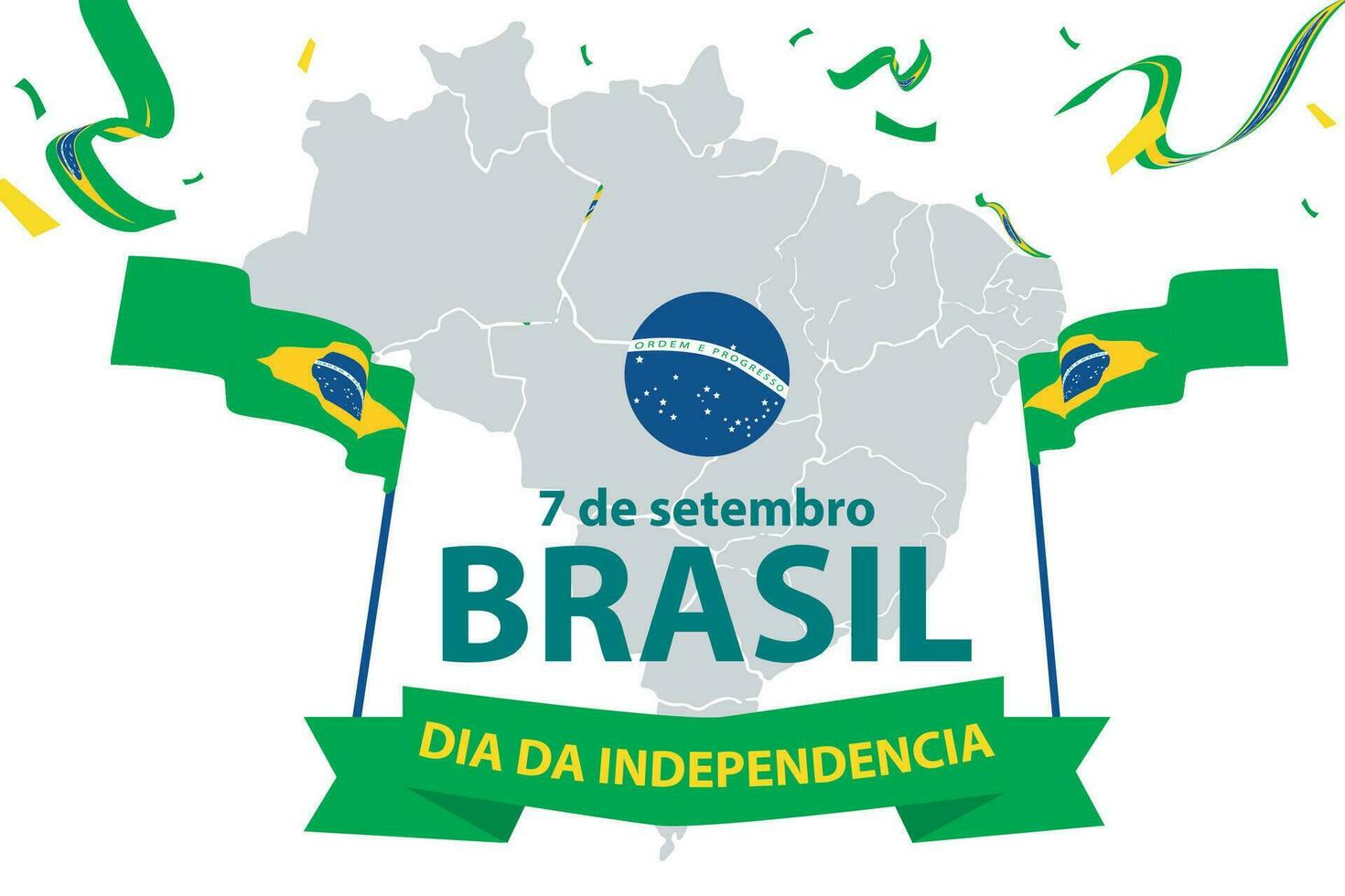 Brazilië onafhankelijkheid dag 7 september viering vector sjabloon banier, sociaal media na, folder of groet kaart met geel groen thema en vlag. vector illustratie