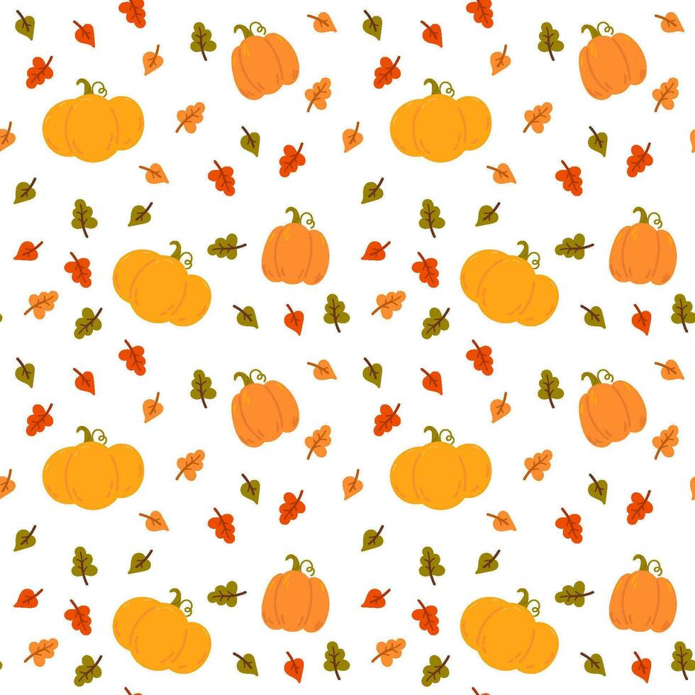 herfst naadloos patroon met pompoen, doorbladert vector
