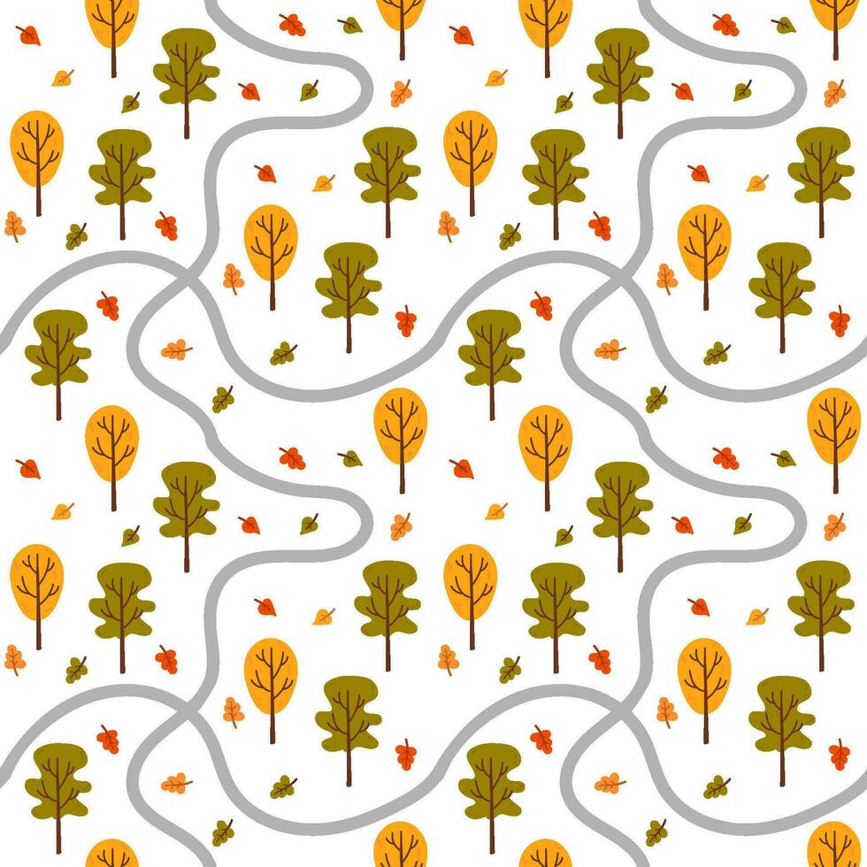 herfst naadloos patroon met Woud en doorbladert vector