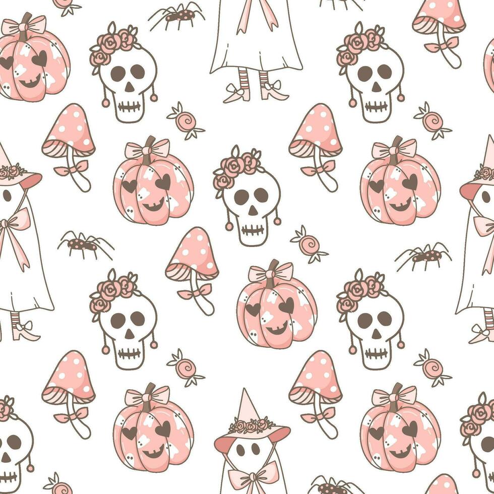 schattig hand- getrokken roze halloween vector naadloos patroon