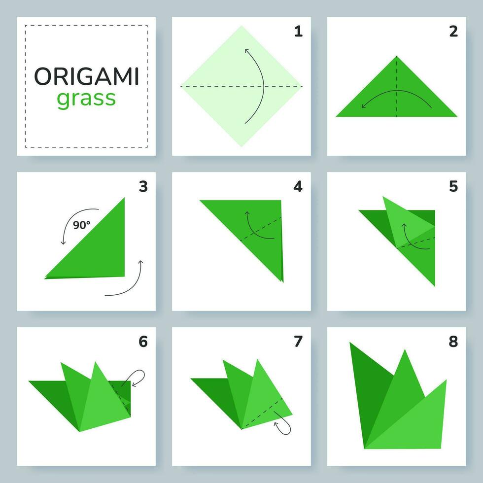 gras origami regeling zelfstudie in beweging model. origami voor kinderen. stap door stap hoe naar maken een schattig origami fabriek. vector illustratie.