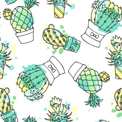 Kleurrijke achtergrond met aquarel spatten succulente collectie vector