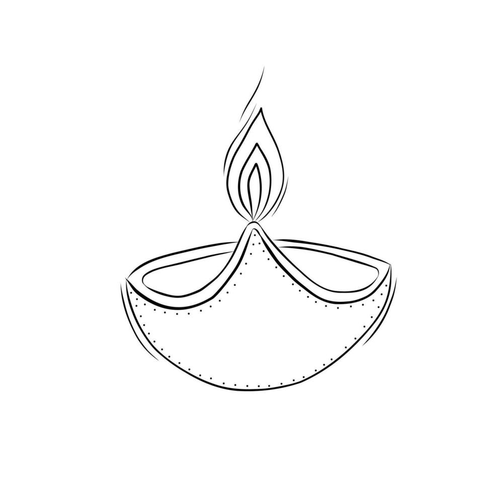 brandend diya kaars decoratief element voor diwali festival in tekening stijl vector