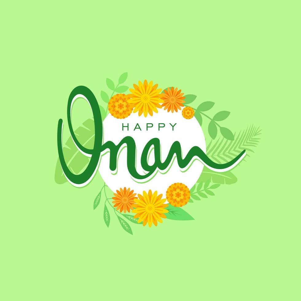 Indië, kerala festival onam Engels belettering met realistisch bloem en bladeren vector