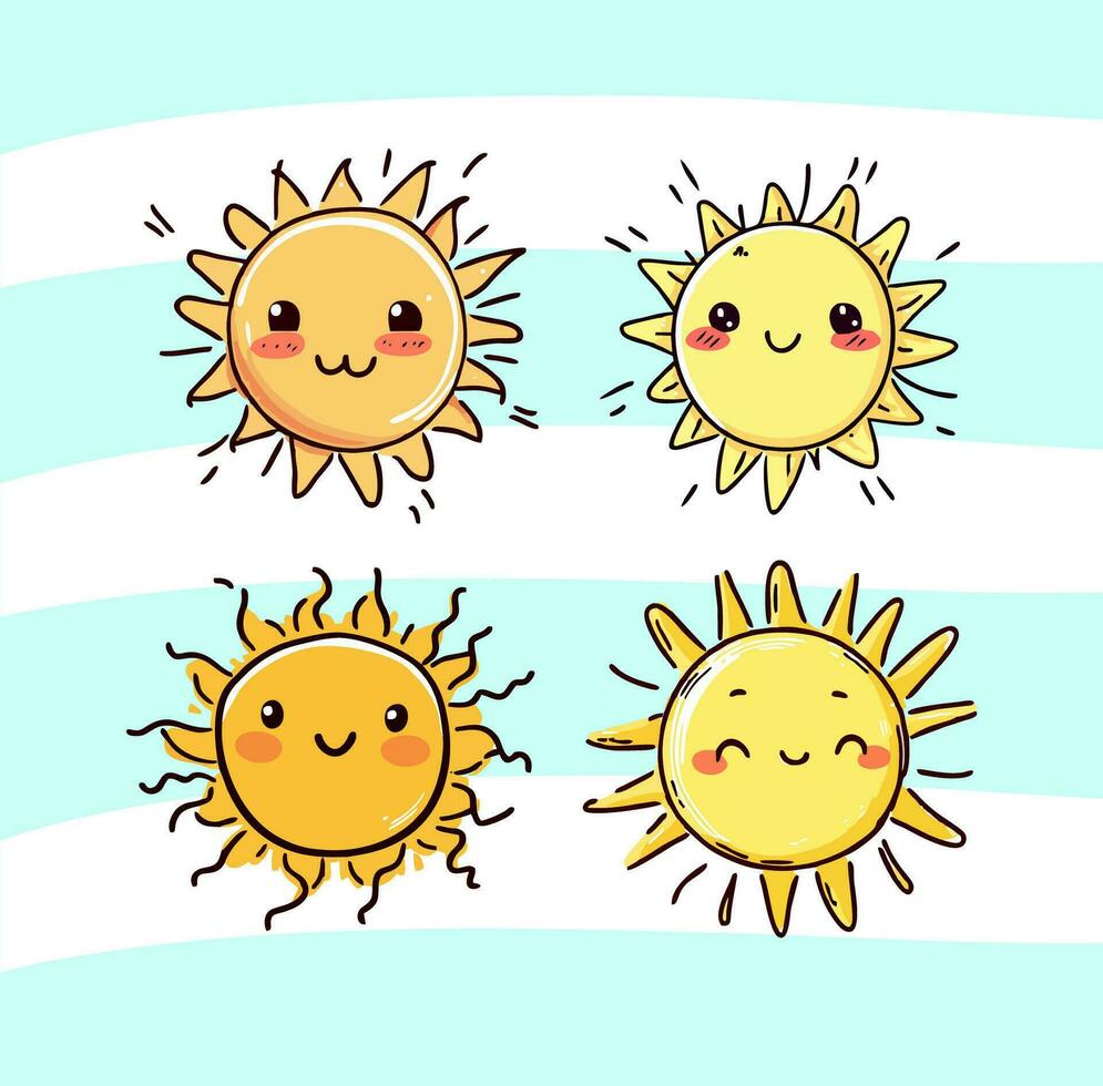 schattig tekenfilm reeks van stijl gelukkig zon ontwerp vector