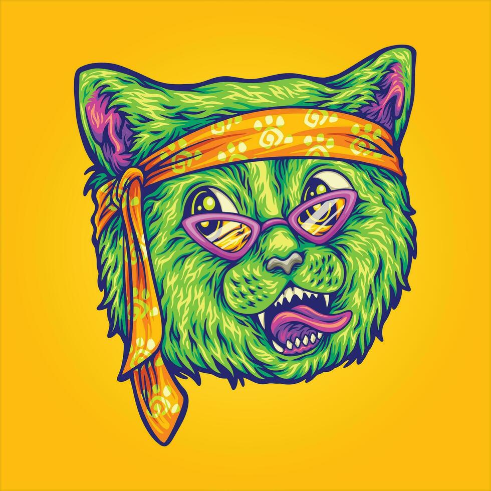 mauw grappig Boheems hippie kat vector illustraties voor uw werk logo, handelswaar t-shirt, stickers en etiket ontwerpen, poster, groet kaarten reclame bedrijf bedrijf of merken.