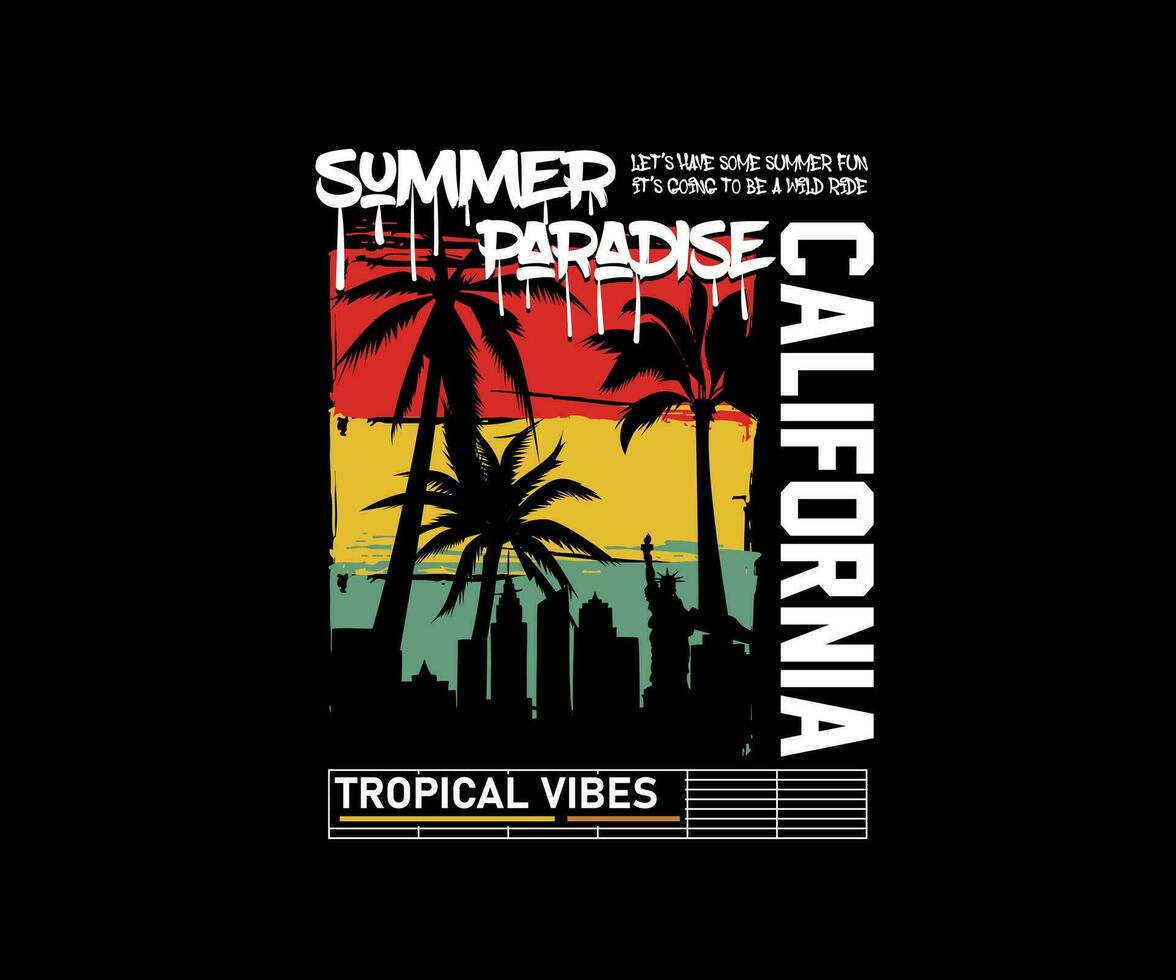 zomer paradijs Californië schoonschrift leuze met palm strand visie vector illustratie voor streetwear en stedelijk stijl t-shirt ontwerpen, hoodies, enz