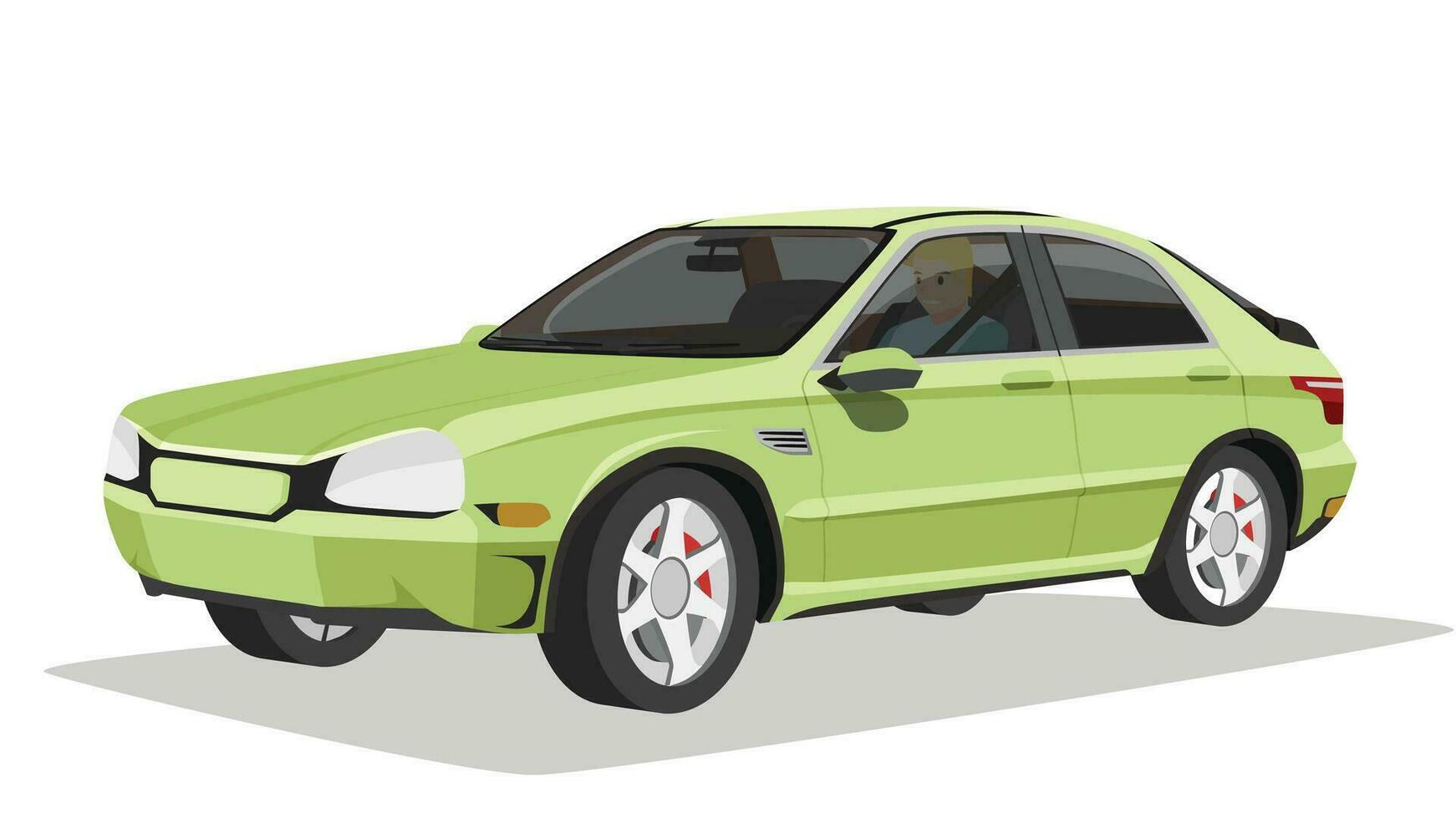 concept vector illustratie van gedetailleerd perspectief visie van een vlak groen auto. bestuurder mand rit auto. met schaduw van auto. kan visie interieur van auto. geïsoleerd wit achtergrond.