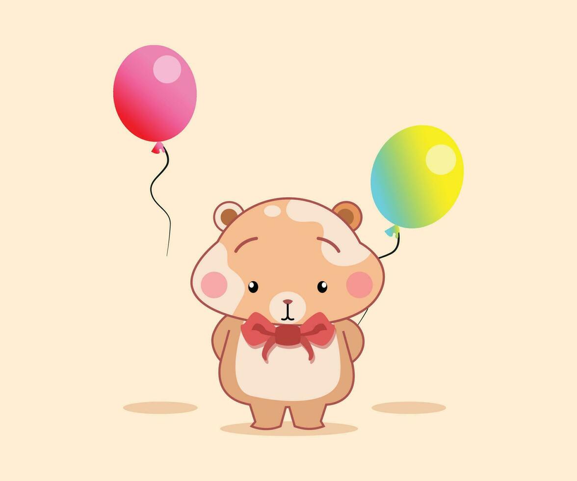 verdrietig bruin beer met stropdas en ballonnen staand karakter vector