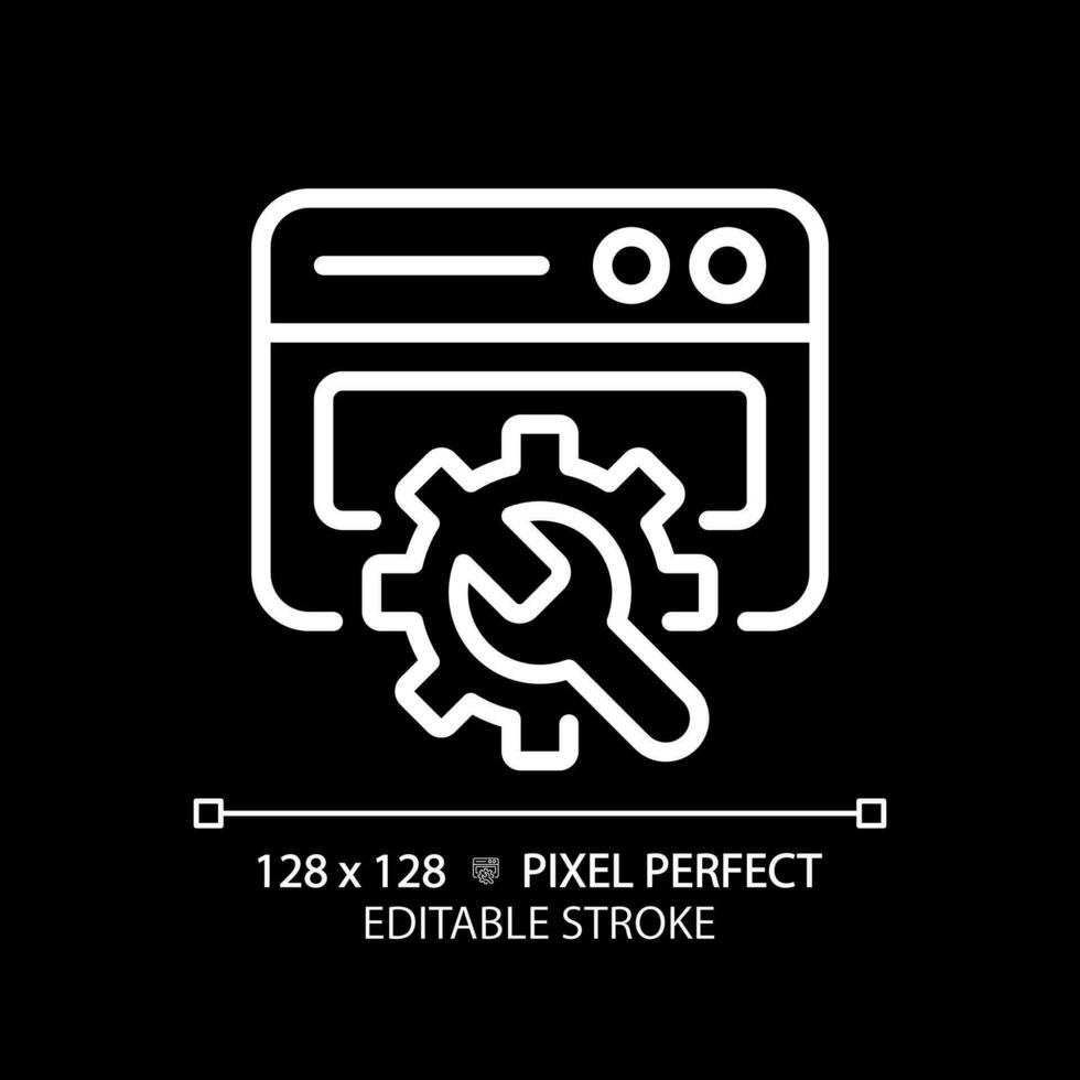 website configuratie pixel perfect wit lineair icoon voor donker thema. web bladzijde aanpassing en maatwerk. webdesign. dun lijn illustratie. geïsoleerd symbool voor nacht modus. bewerkbare beroerte vector