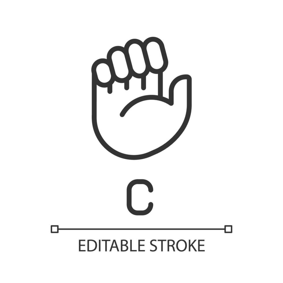 teken voor brief c in asl pixel perfect lineair icoon. non-verbaal communicatie. zichtbaar systeem. dun lijn illustratie. contour symbool. vector schets tekening. bewerkbare beroerte