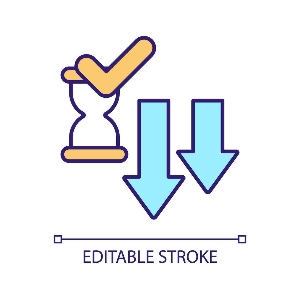 verminderen uitgeven tijd rgb kleur icoon. boost snelheid. optimaliseren snelheid. toenemen productiviteit. weerstand. geïsoleerd vector illustratie. gemakkelijk gevulde lijn tekening. bewerkbare beroerte