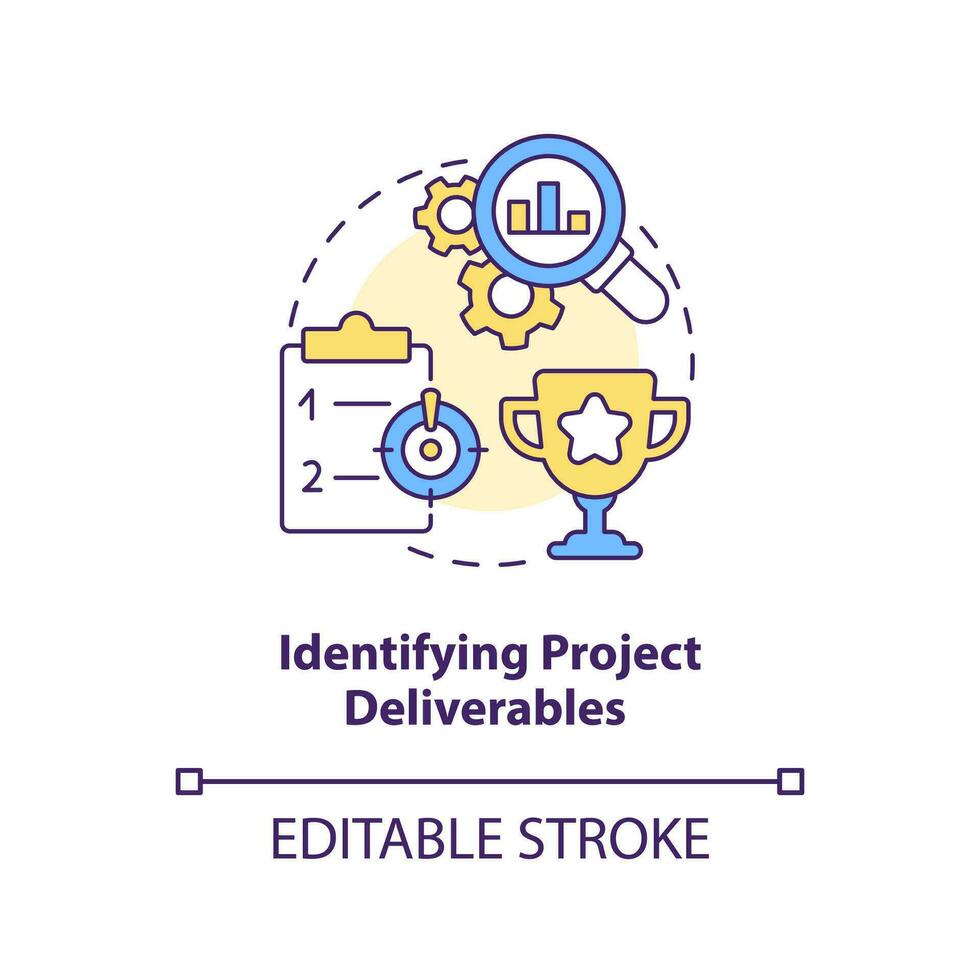 identificeren project deliverables concept icoon. werk planning stadium abstract idee dun lijn illustratie. geïsoleerd schets tekening. bewerkbare beroerte vector