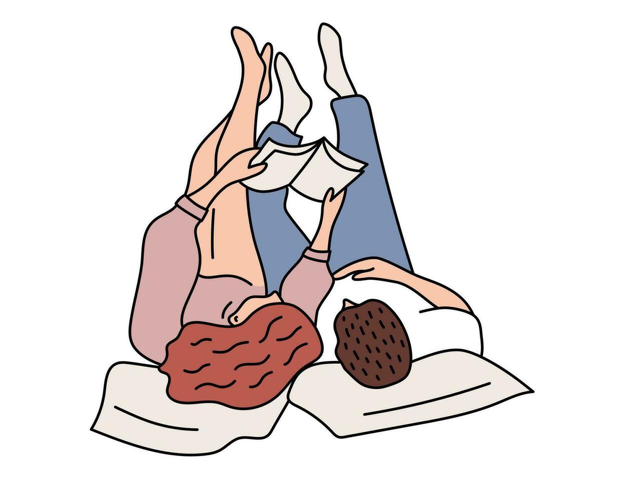 paar in liefde. Mens en vrouw lezing boek aan het liegen in bed. romantisch verhoudingen. romantisch tijd samen. Valentijn dag. hand- getrokken stijl. vector illustratie