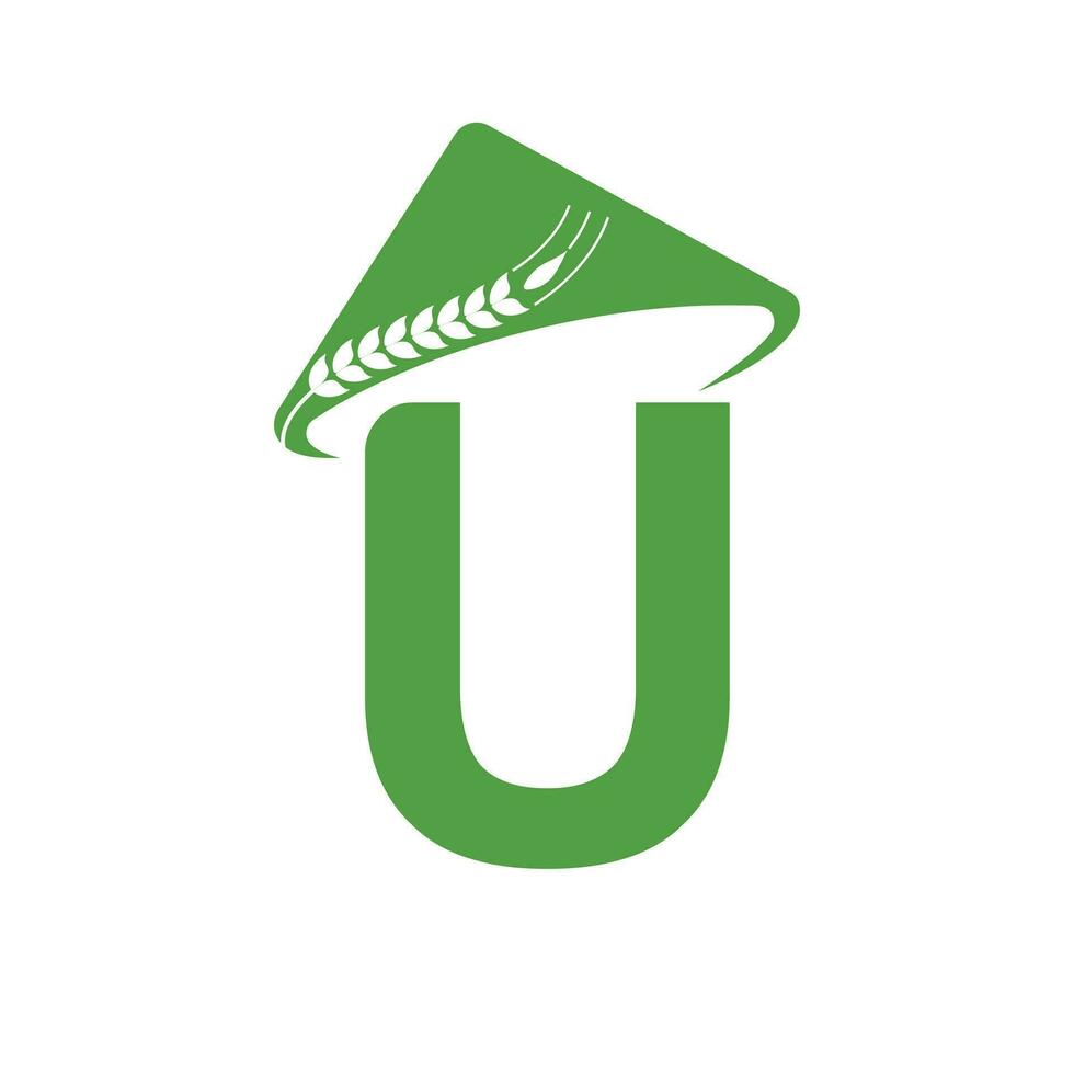 brief u landbouw logo Aan concept met boer hoed icoon. landbouw logotype sjabloon vector
