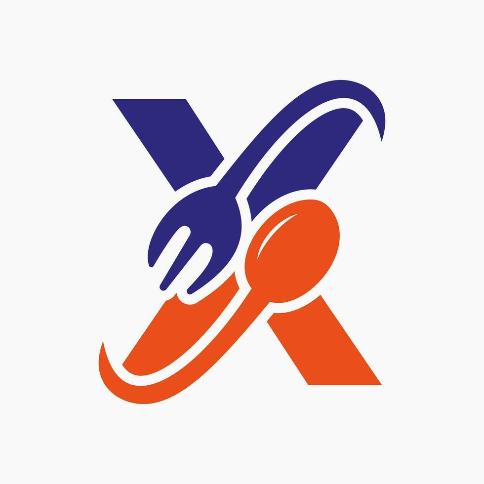 brief X restaurant logo gecombineerd met vork en lepel icoon vector