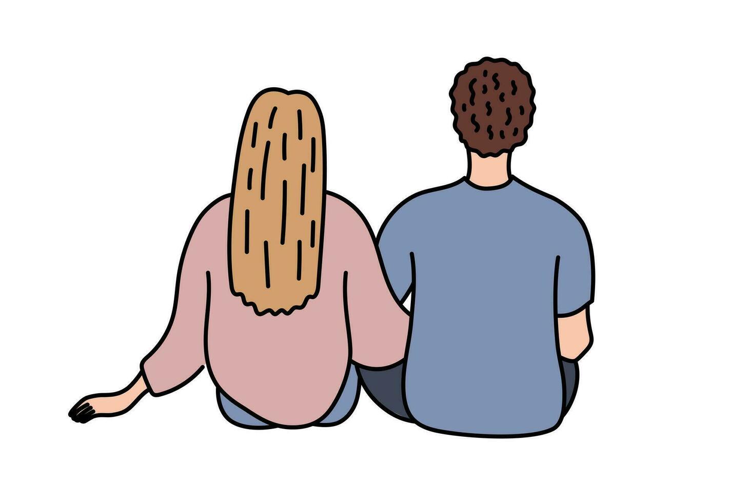 terug visie van paar in liefde zitten. Mens en vrouw in romantisch verhoudingen. romantisch tijd samen. liefde. Valentijn dag. hand- getrokken stijl. vector illustratie