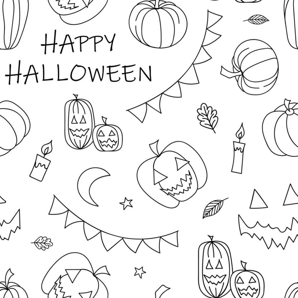 halloween naadloos vector patroon. traditioneel symbolen set. tekening stijl illustratie. vector illustratie