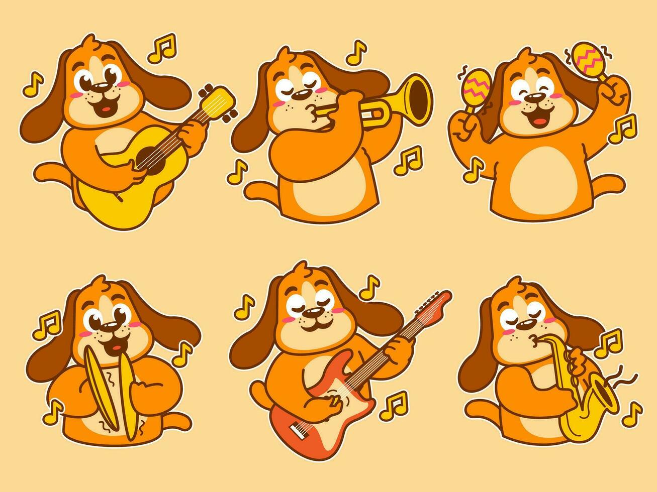 hond tekenfilm sticker spelen muziek- vector