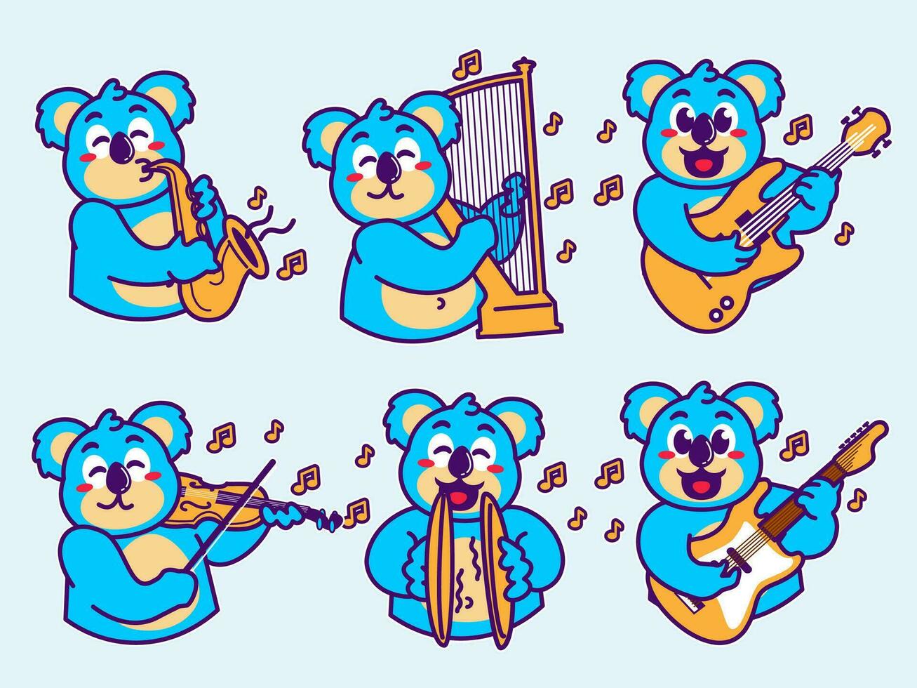 koala tekenfilm sticker spelen muziek- vector