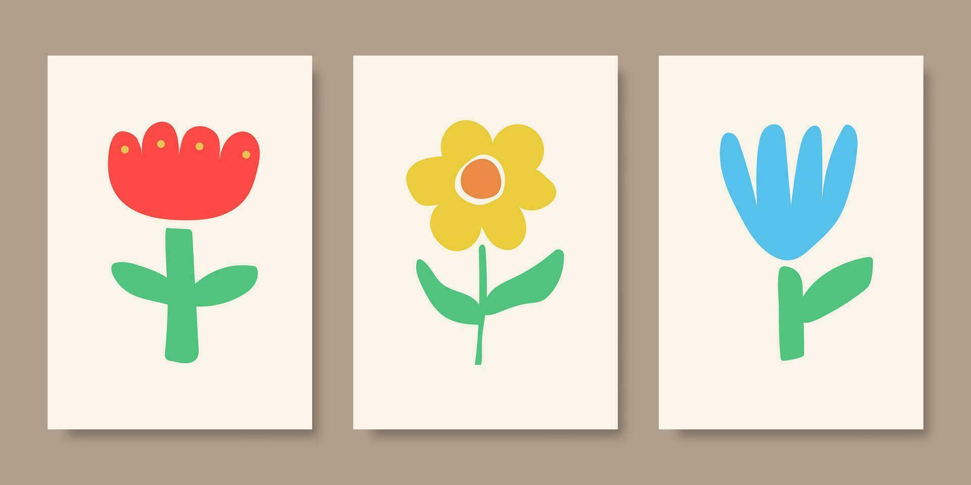 verzameling van kleurrijk bloemen abstract botanisch affiches. decoratie kunst. modieus hand- getrokken vector illustratie