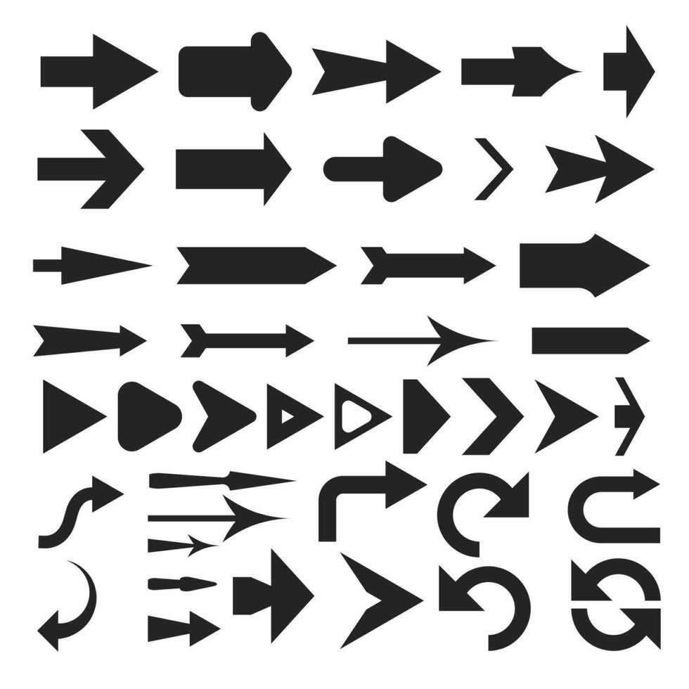 pijl tekenen, zetten van richting tekens verzameling, verzameling van veel variant pijl typen.driehoekig meetkundig patroon.pijl cursor icoon illustratie. vector
