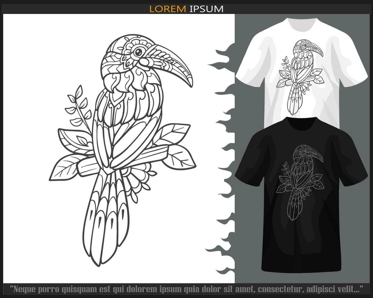 neushoornvogel vogel mandala kunsten geïsoleerd Aan zwart en wit t shirt. vector