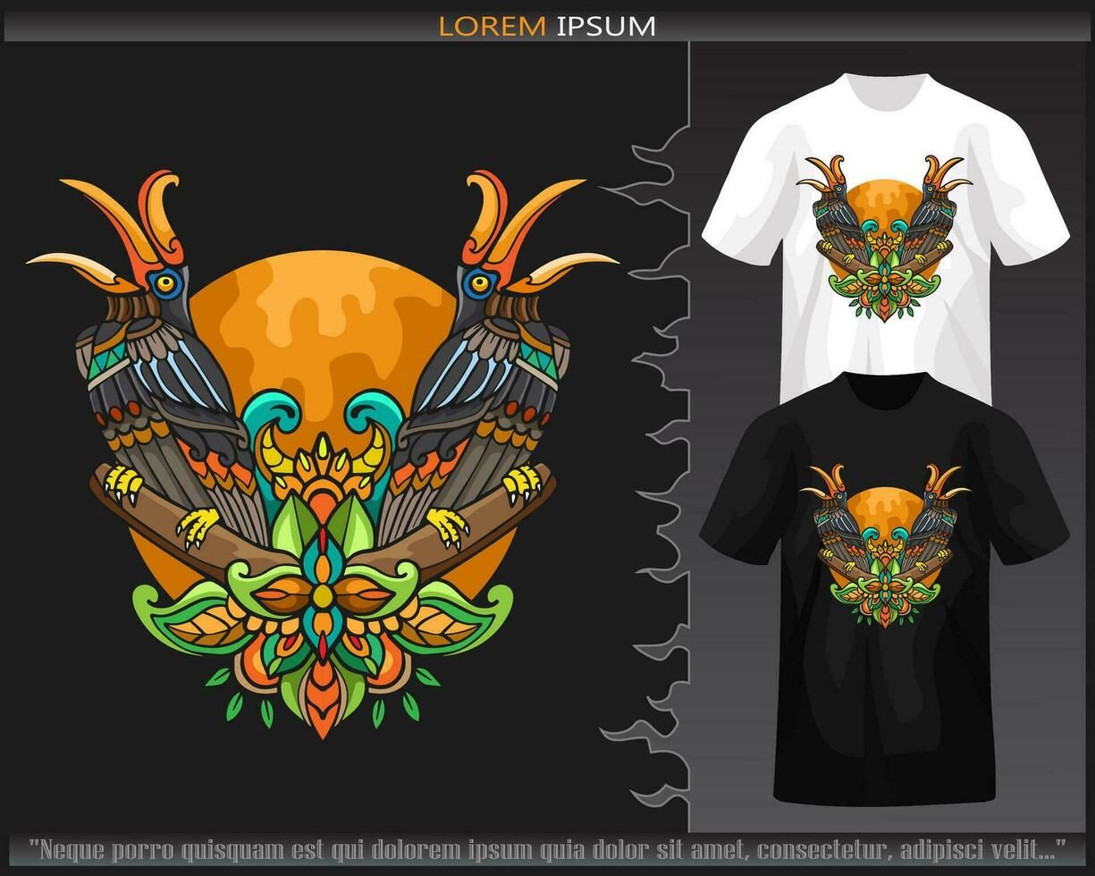 kleurrijk neushoornvogel vogel mandala kunsten geïsoleerd Aan zwart en wit t shirt. vector