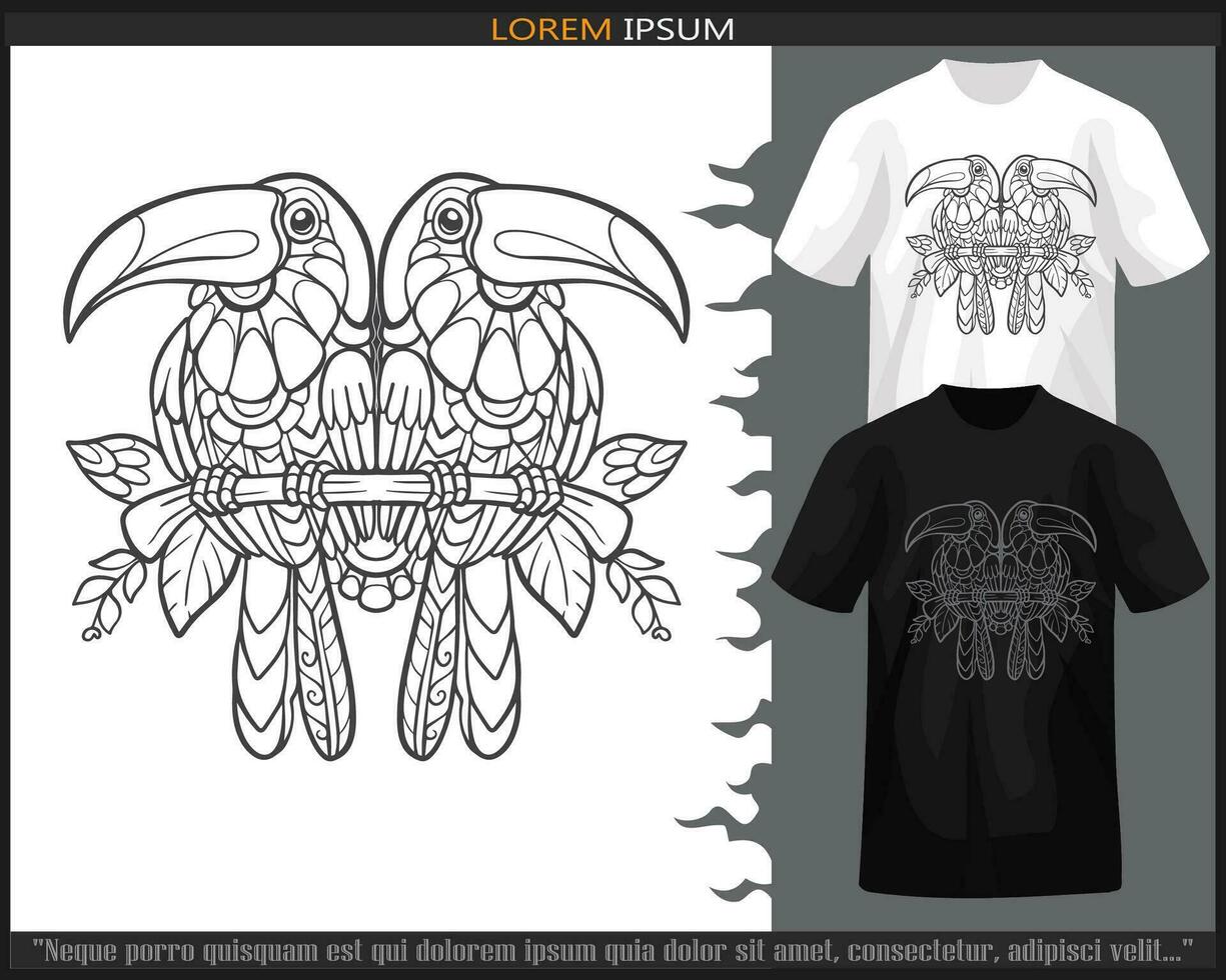 neushoornvogel vogel mandala kunsten geïsoleerd Aan zwart en wit t shirt. vector