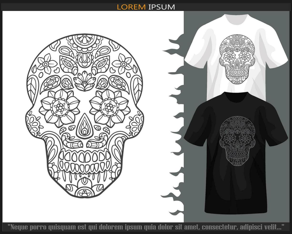 schedel hoofd mandala kunsten geïsoleerd Aan zwart en wit t shirt. vector