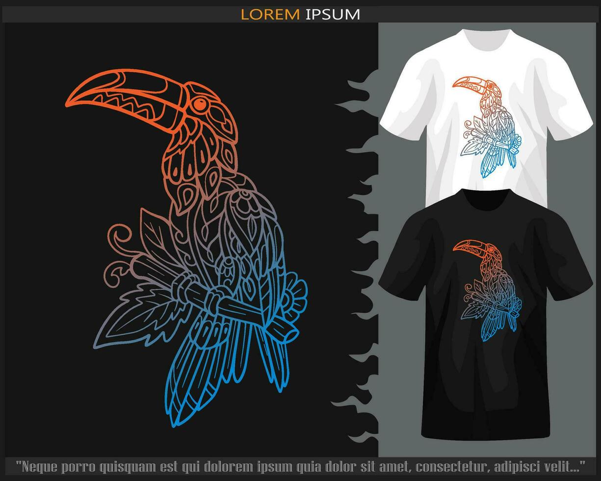 helling kleurrijk neushoornvogel vogel mandala kunsten geïsoleerd Aan zwart en wit t shirt. vector