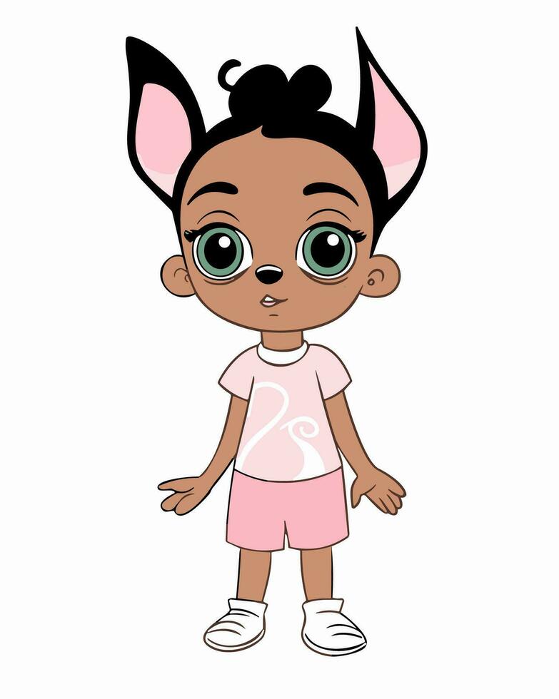 een tekenfilm meisje met groot oren en roze kleren vector