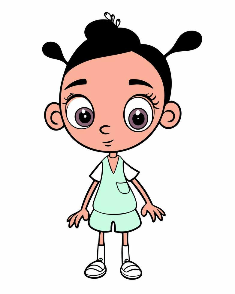 tekenfilm meisje met groot ogen en een wit overhemd vector