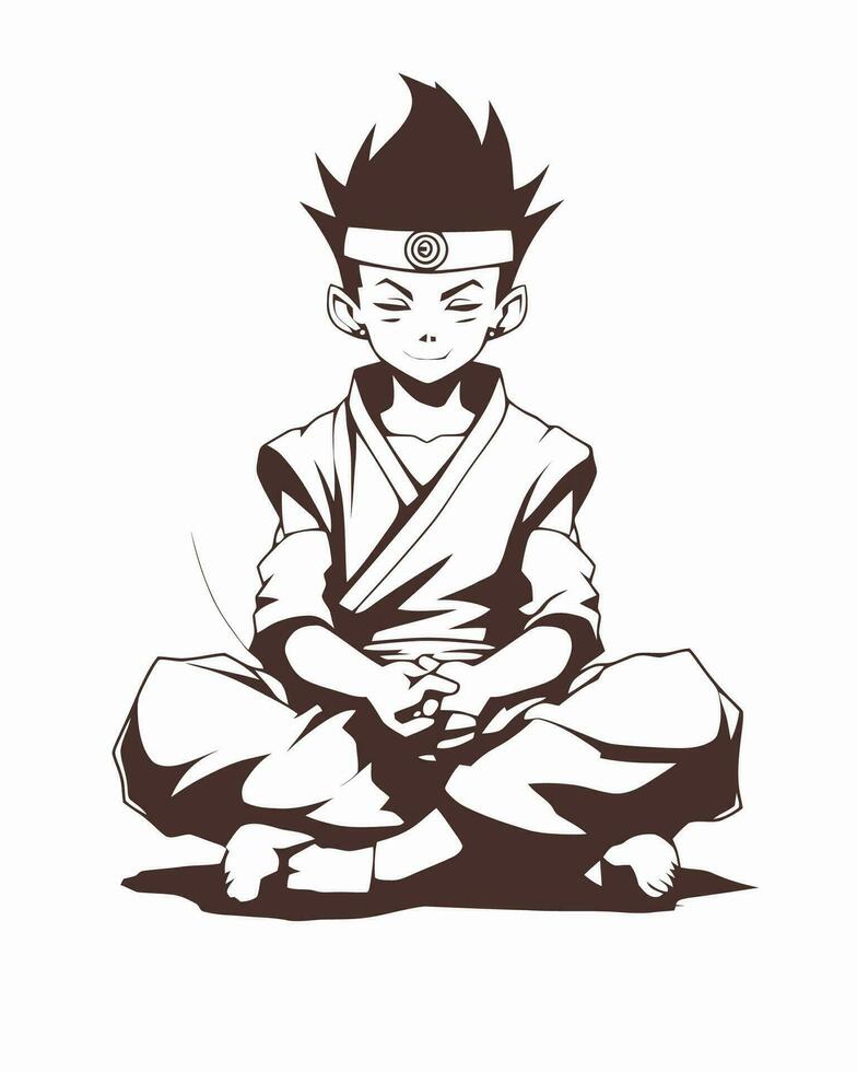 anime jongen zittend in meditatie vector
