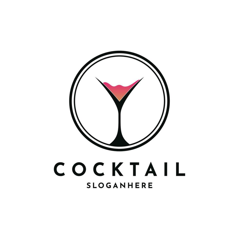wijnoogst retro cocktail bar logo ontwerp met cirkel vector