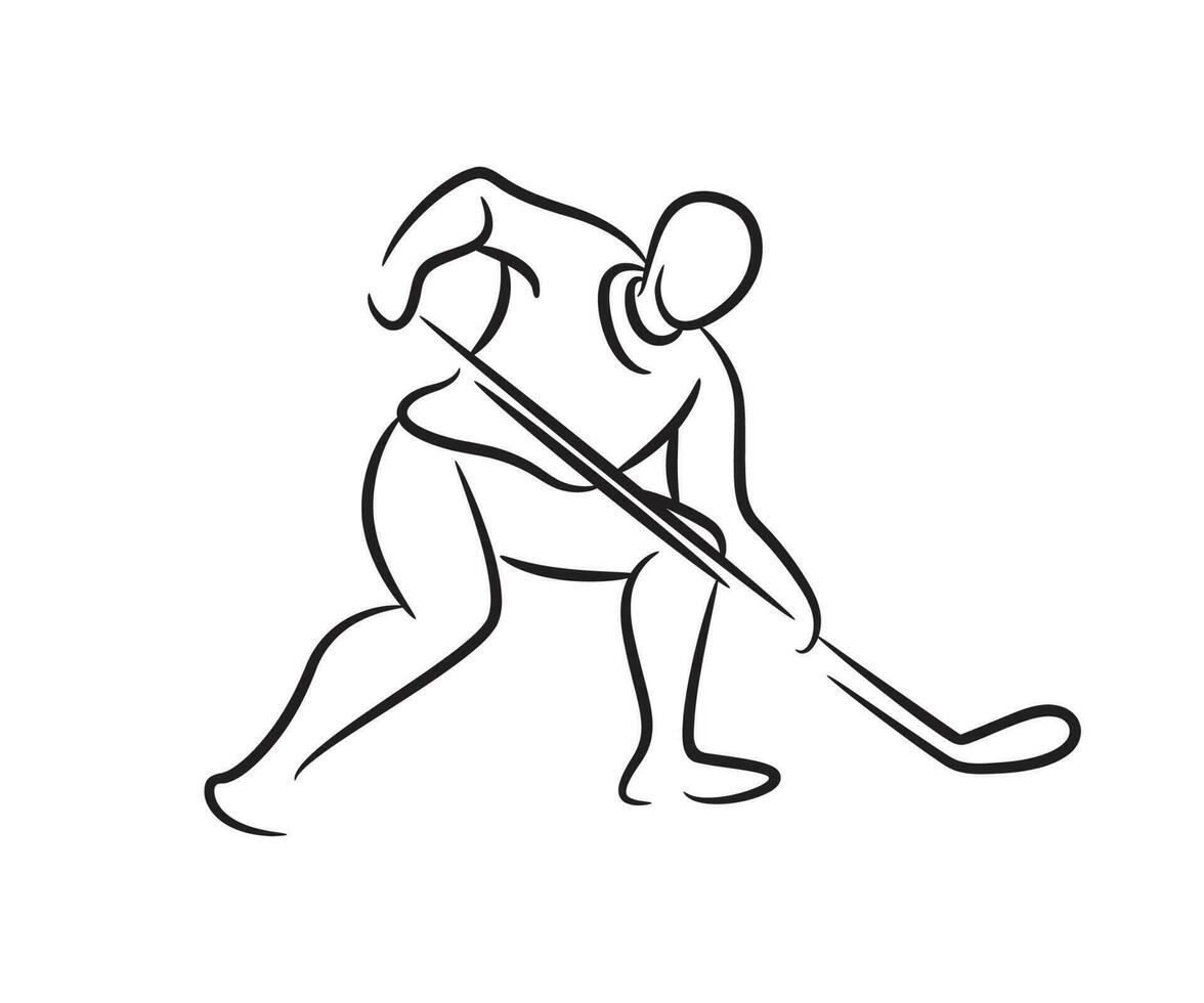 hockey speler hand- getrokken lijn illustratie vector