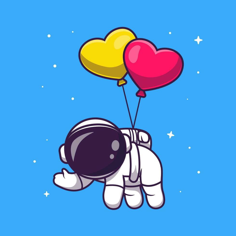 schattig astronaut drijvend met liefde ballon tekenfilm vector icoon illustratie. wetenschap technologie icoon concept geïsoleerd premie vector. vlak tekenfilm stijl