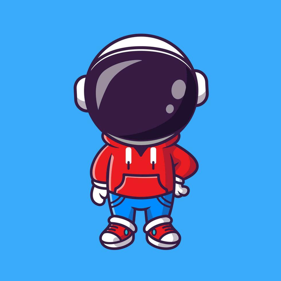 schattig koel astronaut met jasje en jeans tekenfilm vector icoon illustratie. wetenschap mode icoon concept geïsoleerd premie vector. vlak tekenfilm stijl