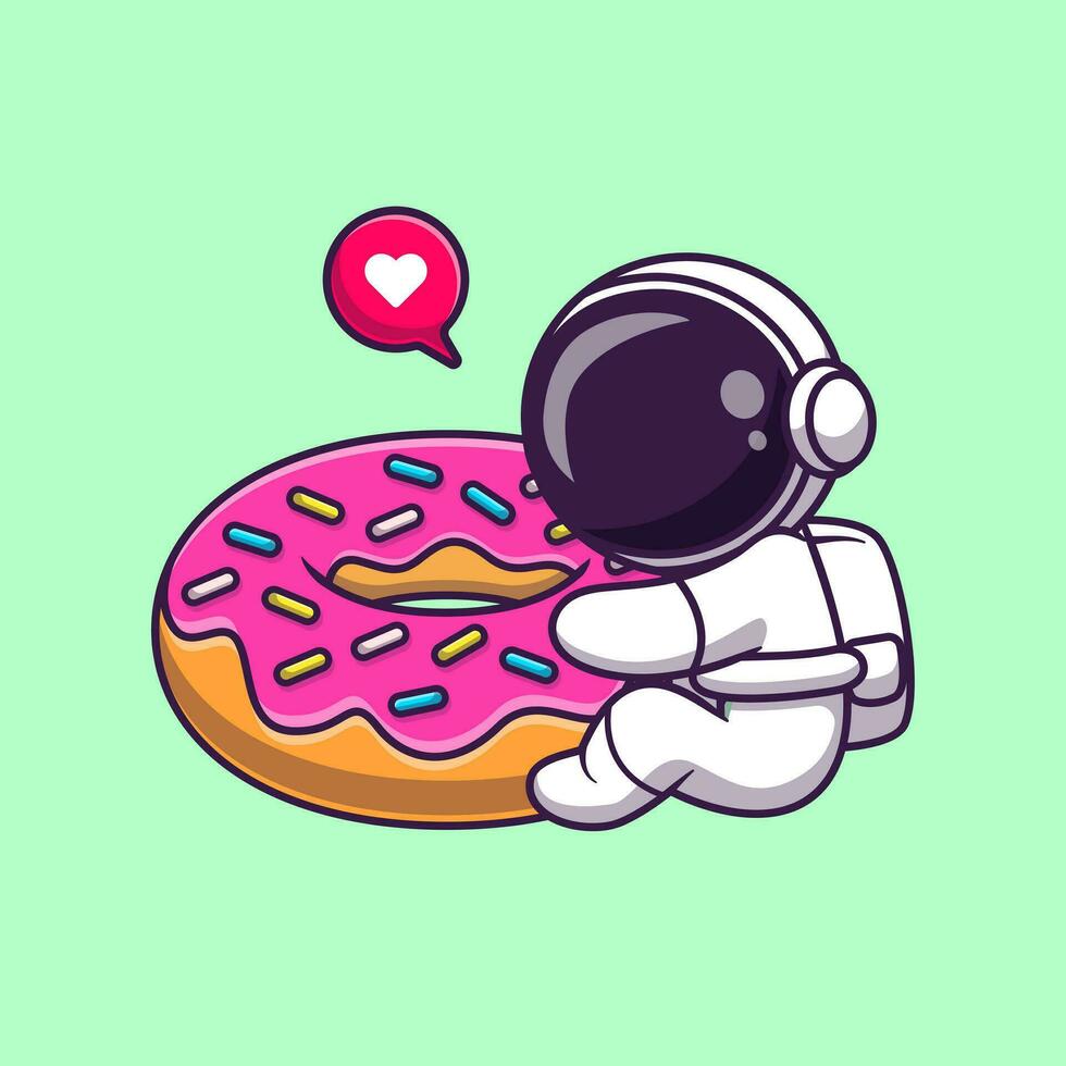 schattig astronaut knuffel donut tekenfilm vector icoon illustratie. wetenschap voedsel icoon concept geïsoleerd premie vector. vlak tekenfilm stijl