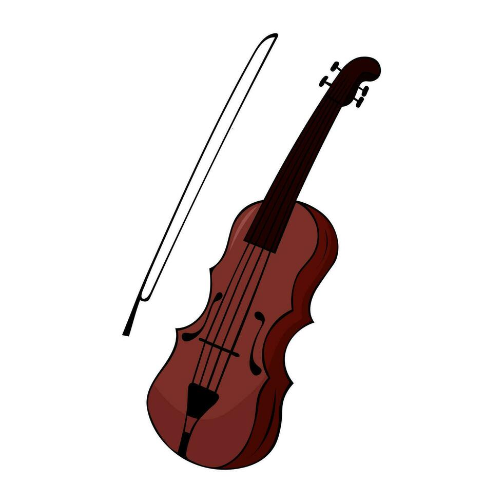 hand- getrokken musical instrumenten. mooi houten viool in tekenfilm stijl geïsoleerd Aan wit achtergrond vector