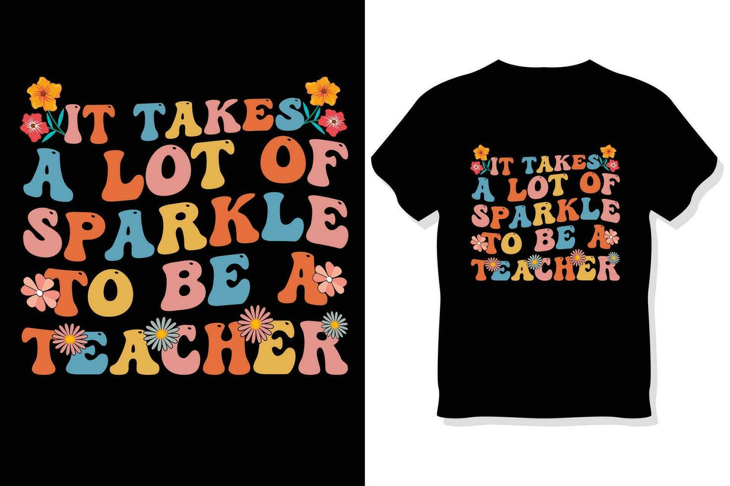 het duurt een veel van fonkeling naar worden een leraar retro golvend leraar typografie t overhemd ontwerp vector