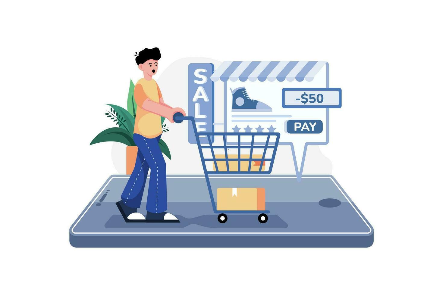 Mens boodschappen doen online illustratie concept. een vlak illustratie geïsoleerd Aan wit achtergrond vector